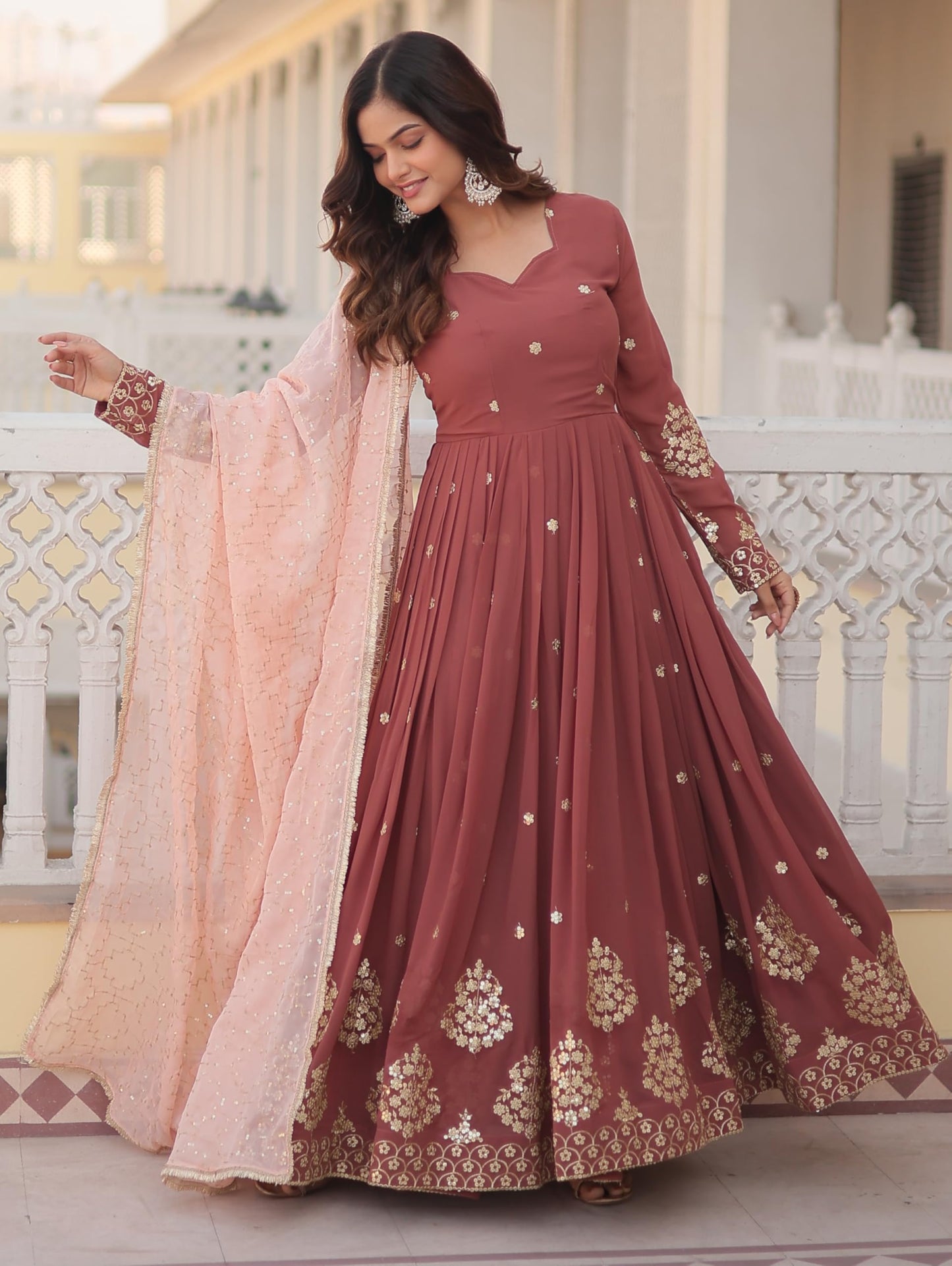 Fashion Basket WomenS Georgette Anarkali Ankle Length Dress Maroon