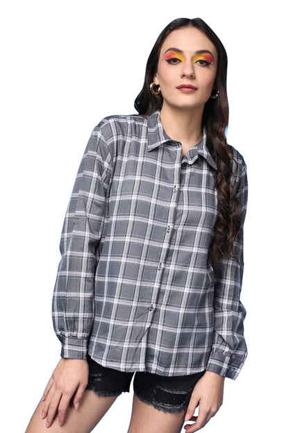 POPWINGS Casual Checks Print Shirt for Women | Cotton Full-Sleeves Women Shirt | Summer Shirt for Women | Stylish Shirt for Wome