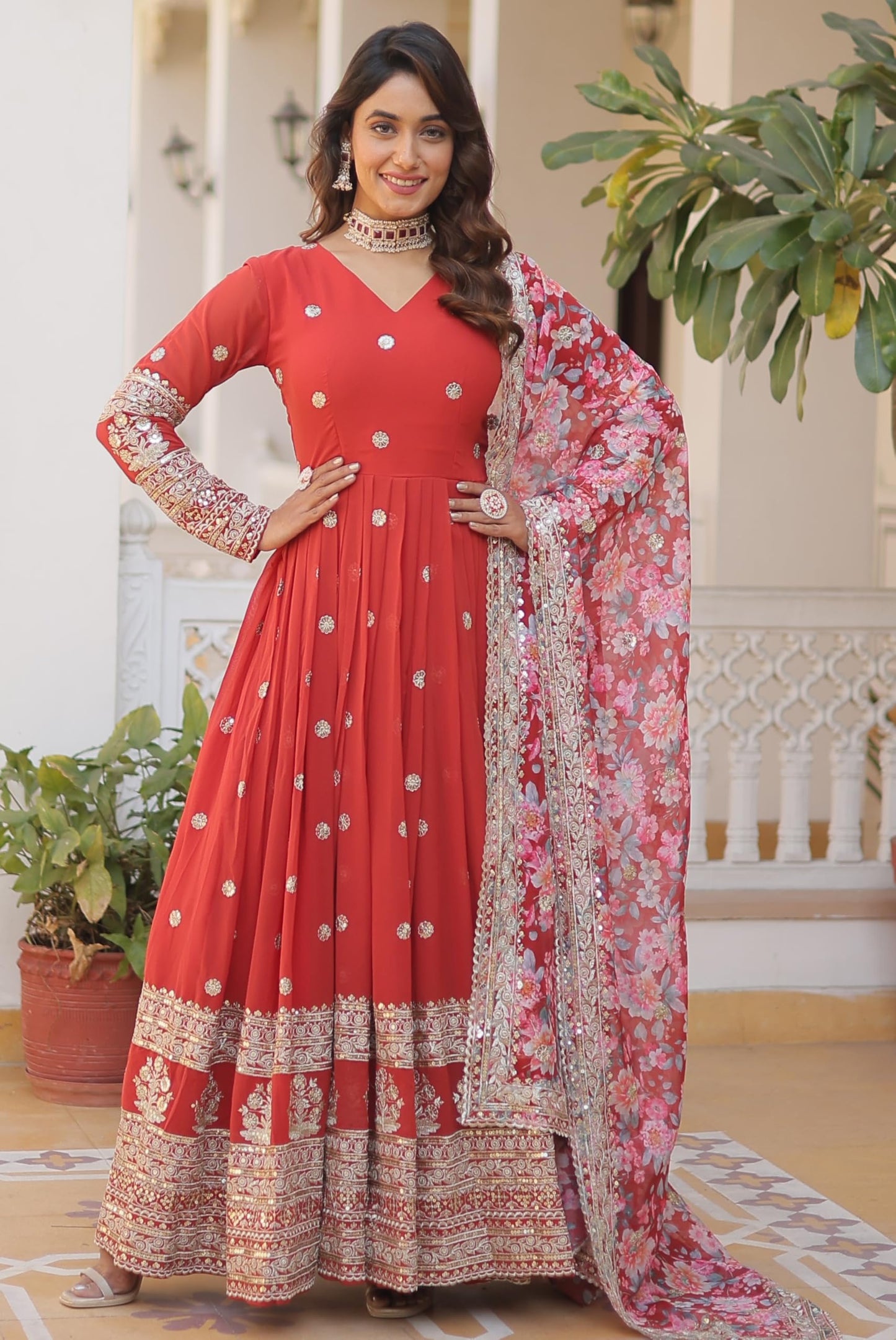 Fashion Basket Gergette Embroidered Long Anarkali