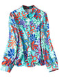Shasmi Girls & Womens Solid Sea Green Colorful Casual Fit Lapel Cardigan Shirt Colorful Flower Printed Long Sleeve Shawl Colla
