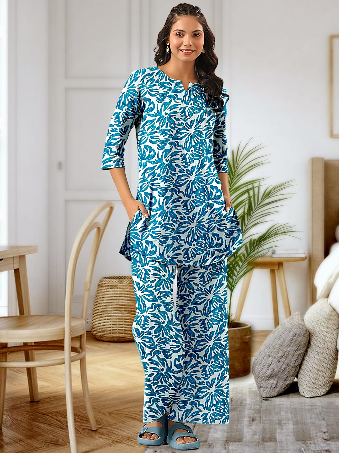 Tee Projekt Cotton Ethnic Wear Co Ord Set For Women | Co Ord Set For Women Stylish Blue