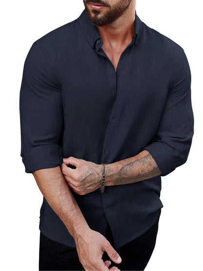 Noble Monk MenS Solid Regular Fit Shirt (Sh231_Model_Navy Blue