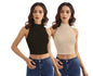 Shasmi Womens & Girls Solid Ribbed Round Neck Collarless Sleeveless Slim Fit Simplicity Tank Tops (Pack of 2) (TOP 37 Black Sk