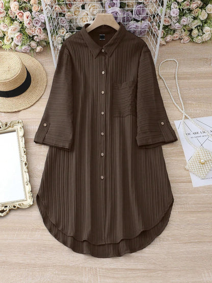 Sheetal Associates Polyester Solid Button Front Shirt Dress For Women || Roll Tab Sleeve & Collared Neck Flared Dress || Office
