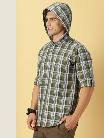 Thomas Scott 100% Cotton Checkred Hodiee Half Placket Shirts for Mens
