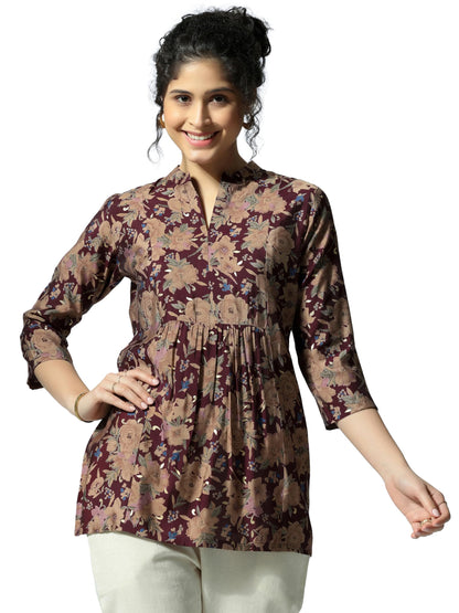 Libas WomenS Silk Blend Floral Straight Kurti (37207 Maroon