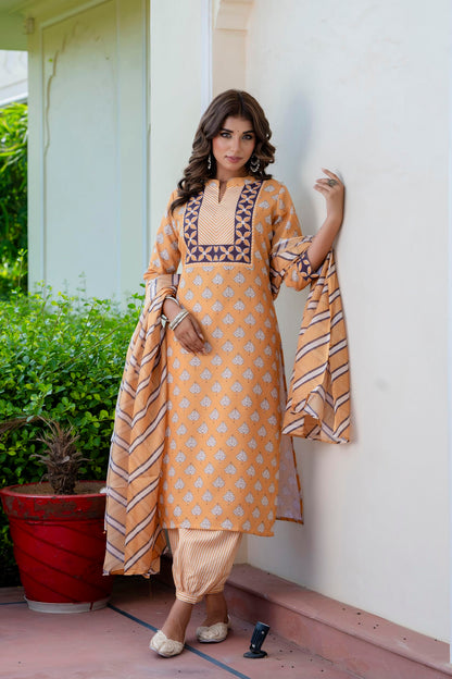 Yashika Women Printed Cotton Blend Straight Kurta Afghani Pant Dupatta Set - Ethnic Elegance Embodied | Perfect Fusion of Tradition and Style
