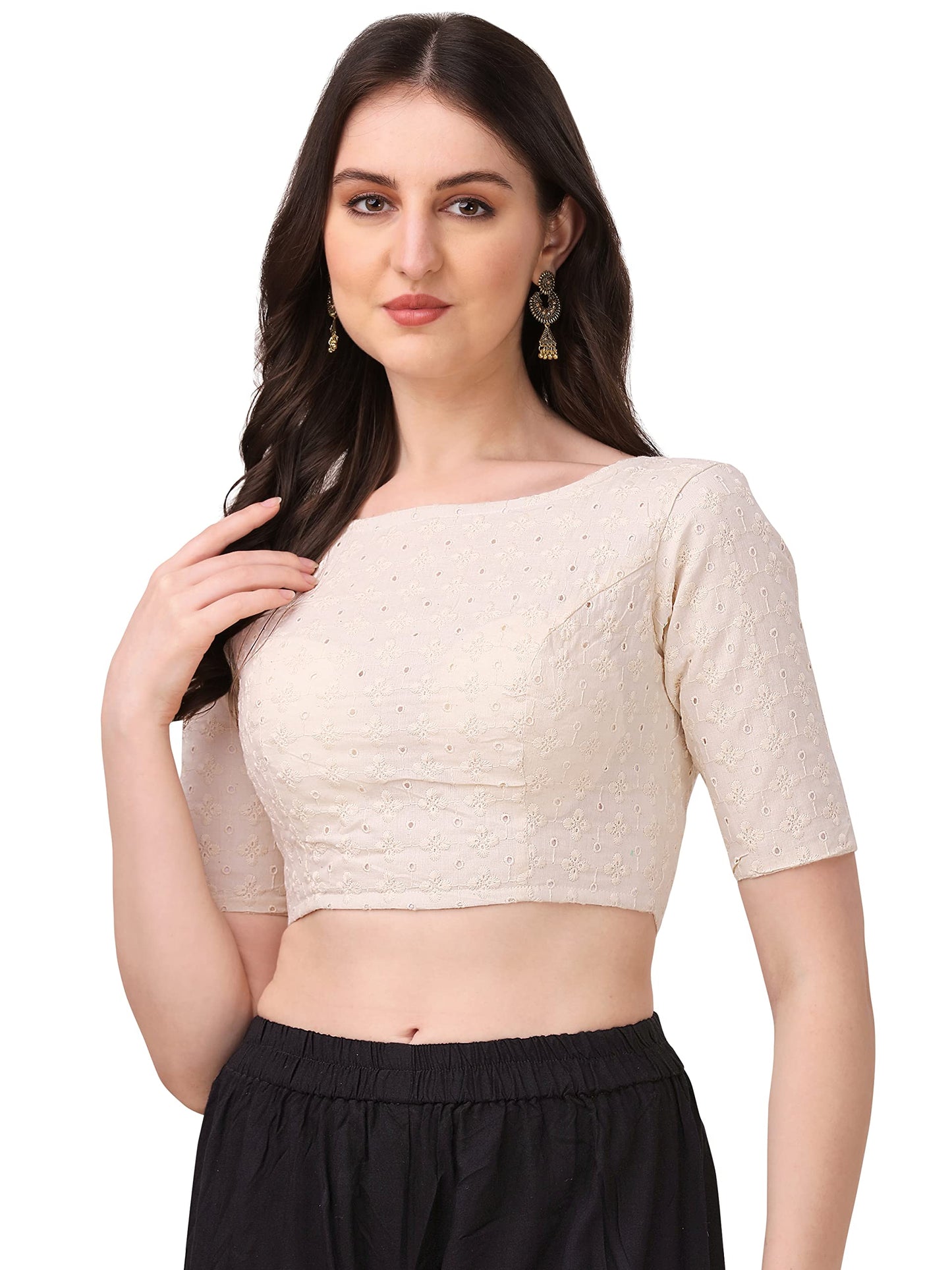 Oomph! Traditional Cotton Fabric Blouse For Women | Round Neck., Elbow Length Sleeves | Wedding & Festival Wear | Comfortable &