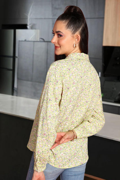 POPWINGS Printed Full-Sleeves Regular-Fit Polyester Printed Shirt for Women Stylish Western Casual Wear