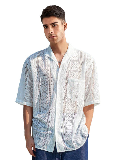 BE ACTIVE Mens Casual Cotton Blend Crochet Textured Shirt || Half Sleeve Shirt || Men Casual Shirt || Casual Wear Shirts (HIM01