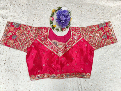 Pujia Mills WomenS Ethnic Wear Golden Codding With Multi Embroidery Sequence Work Sweetheart Neck Half Sleeve Readymade Bridal