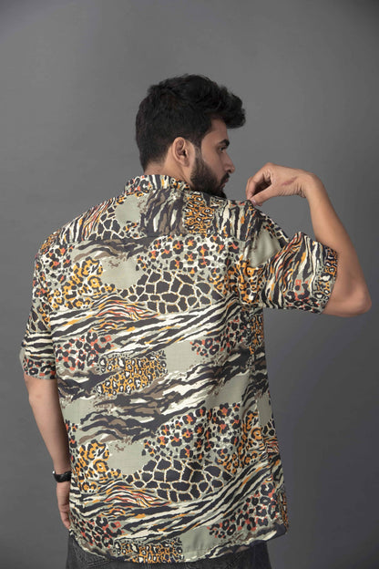 Brown Culture MenS Cotton Blend Abstract Print Shirt With Spread Collared Half Sleeves Standard Length And Button Down Closure