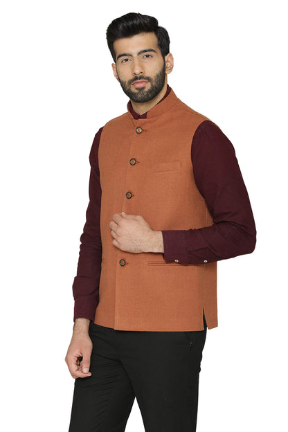 WINTAGE Mens Tweed Wool Festive and Casual Nehru Jacket Vest Waistcoat : Red