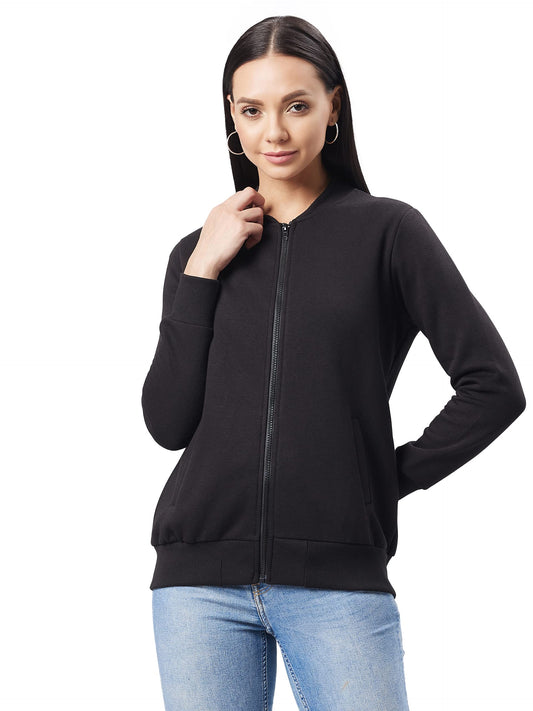 Dolce Crudo WomenS Black V-Neck Full Sleeve Solid Bomber Regular Jacket (Doaw21Jkt03-35-62-04,Black,M)