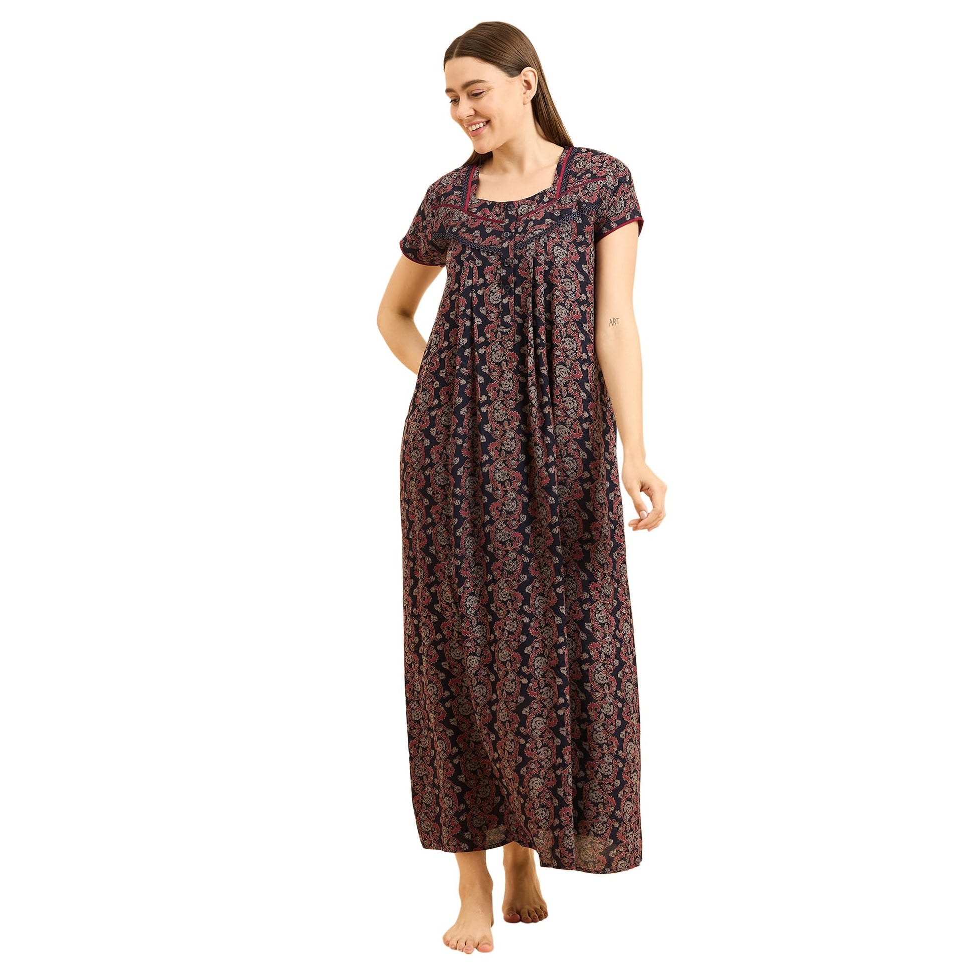 Sweet Dreams Women Printed Night Dress Navy Blue