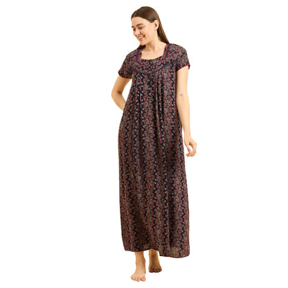 Sweet Dreams Women Printed Night Dress Navy Blue