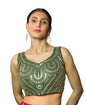 Pujia Mills Fancy WomenS Foil Mirror And Thread Zari Work Sweetheart Neck Silk Sleeveless Blouse (Pc Bindi Foil Parent) (Green,