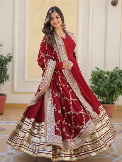 Fashion Basket Georgette Solid Anarkali Dress For Women Maroon