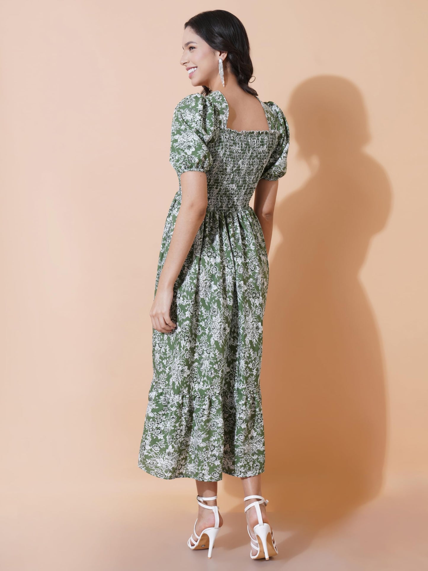 KZULLY | Elegance: Smocked A-line Midi Dress - Superior Comfort & Chic Style