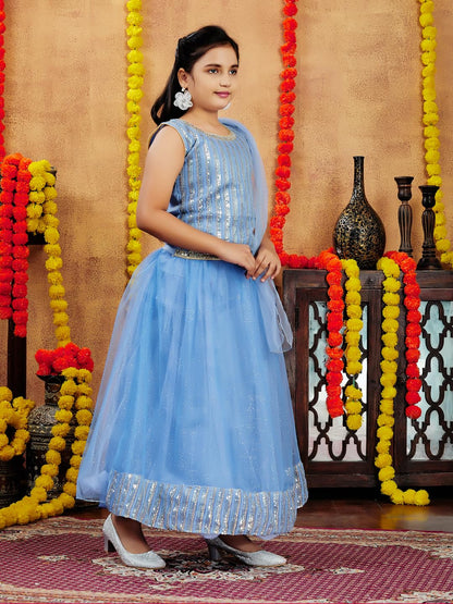 Aarika Girls Ethnic Wear Blue Colour Sequin Embroidery Net Lehenga Choli Set (4-10 Years)