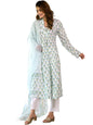 Pinkmint Womens Printed V Neck Muslin Kurta & Straight Pants with Fancy Dupatta l Festive & Celebrations Ethnic Suit Set White