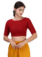 Oomph! Traditional Cotton Schiffli Fabric Blouse For Women |Elbow Length Sleeves | Wedding & Festival Wear | Comfortable & Trend