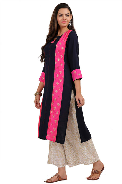 ANNI DESIGNER Women's Black Color Rayon Fancy Long Thread Work Kurti(KUR190072_Black)