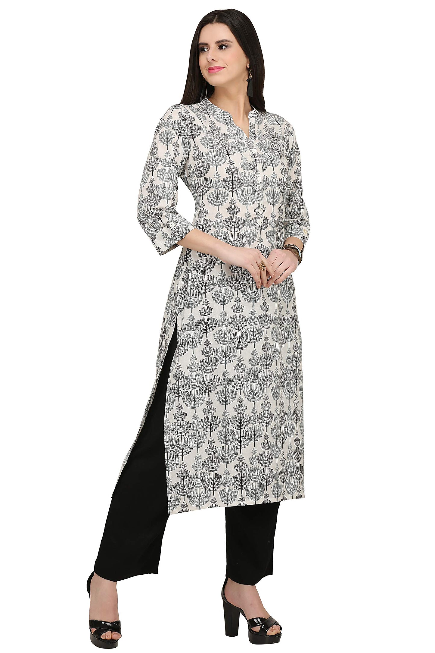 GoSriKi Women's Cotton Floral Straight Kurta