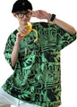 Thalasi Comic All Over Printed Green Anime Oversized T Shirts For Men - Drop Shoulder Loose Fit Cotton T-Shirt - Trending Naruto