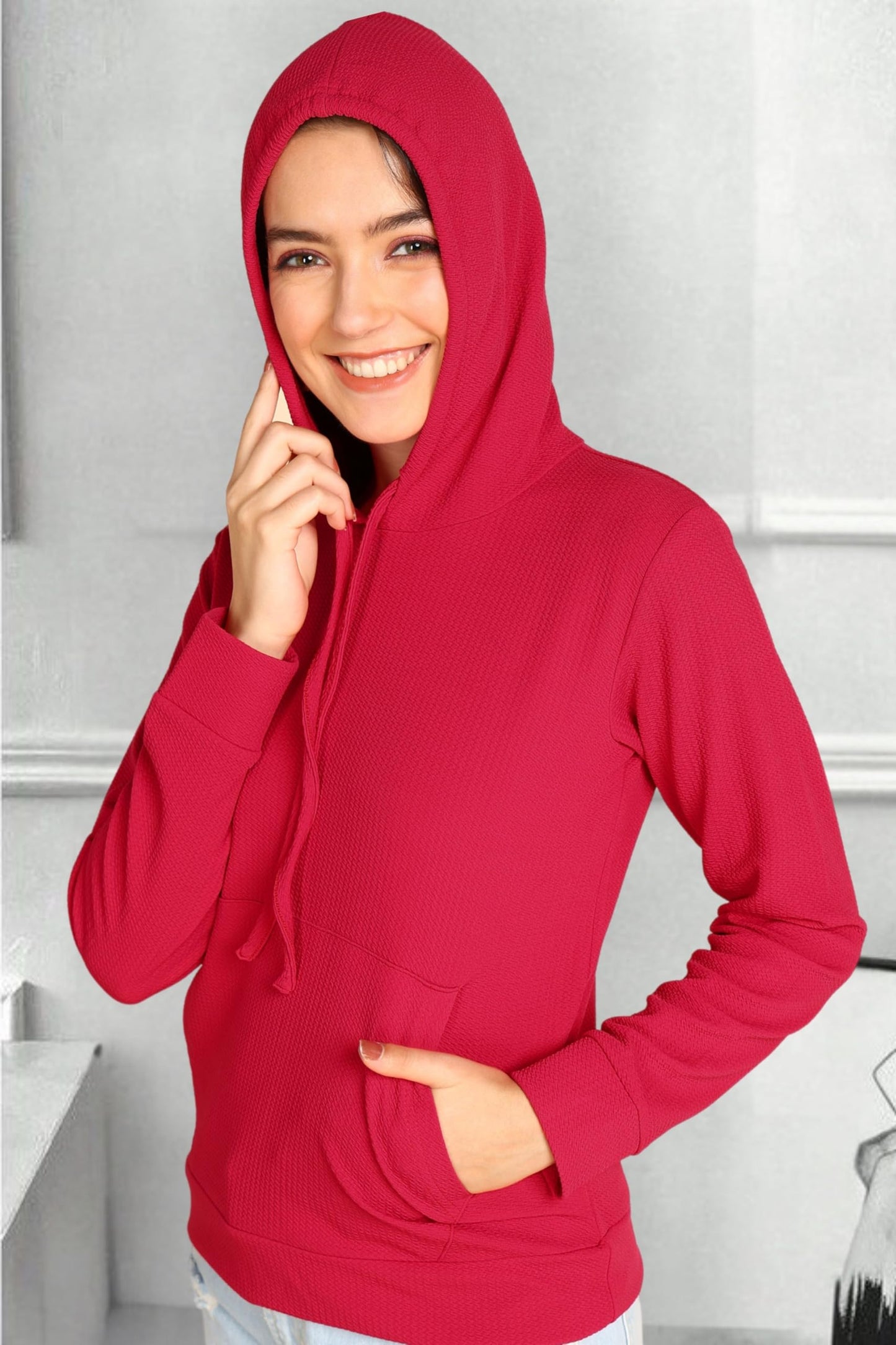 POPWINGS Casual Solid Hooded Pocket Sweatshirt for Women || Women Sweatshirts Casual Wear ||Latest Stylish Western Winter Wear S