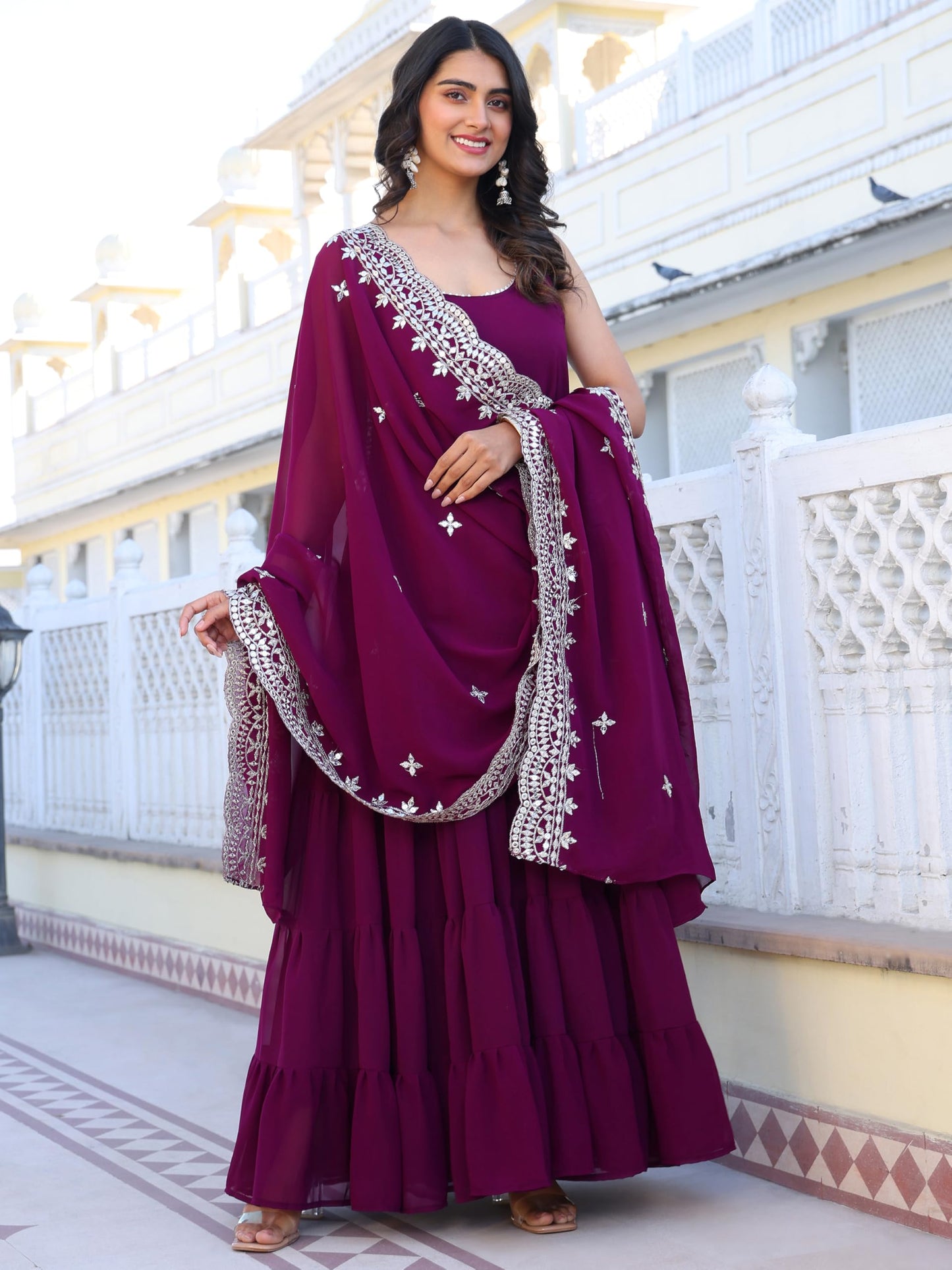 Fashion Basket Georgette Anarkali Dress For Women Red