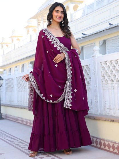 Fashion Basket Georgette Anarkali Dress For Women Red
