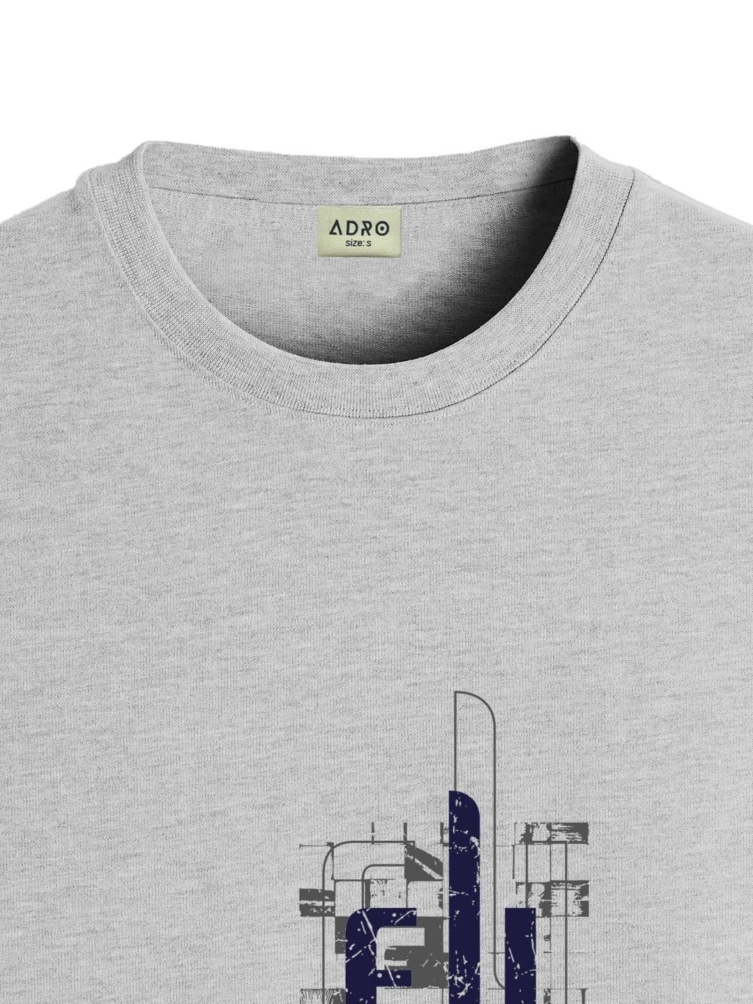 ADRO Men's Graphic Printed 100% Cotton T-Shirt - Regular Fit, Printed T-Shirts for Men (RN24-FTR-GR_Grey)
