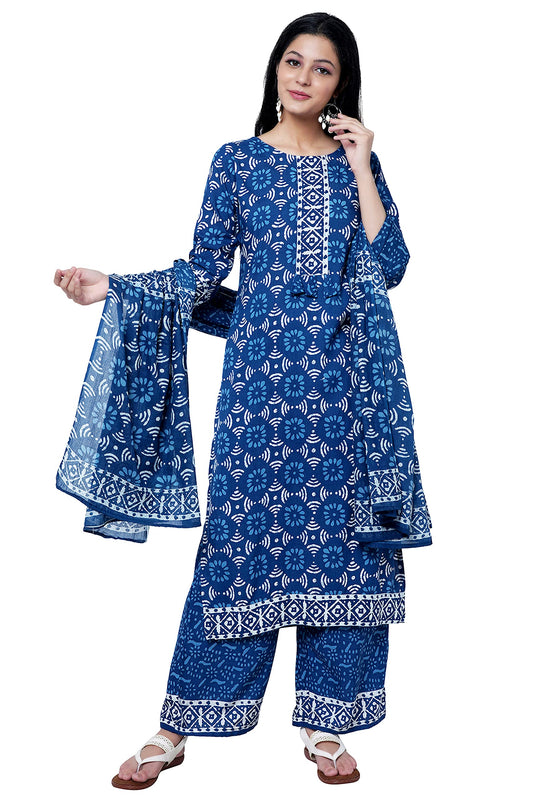 rytras Women's Straight Rayon Kurti with Palazzos and Dupatta Set