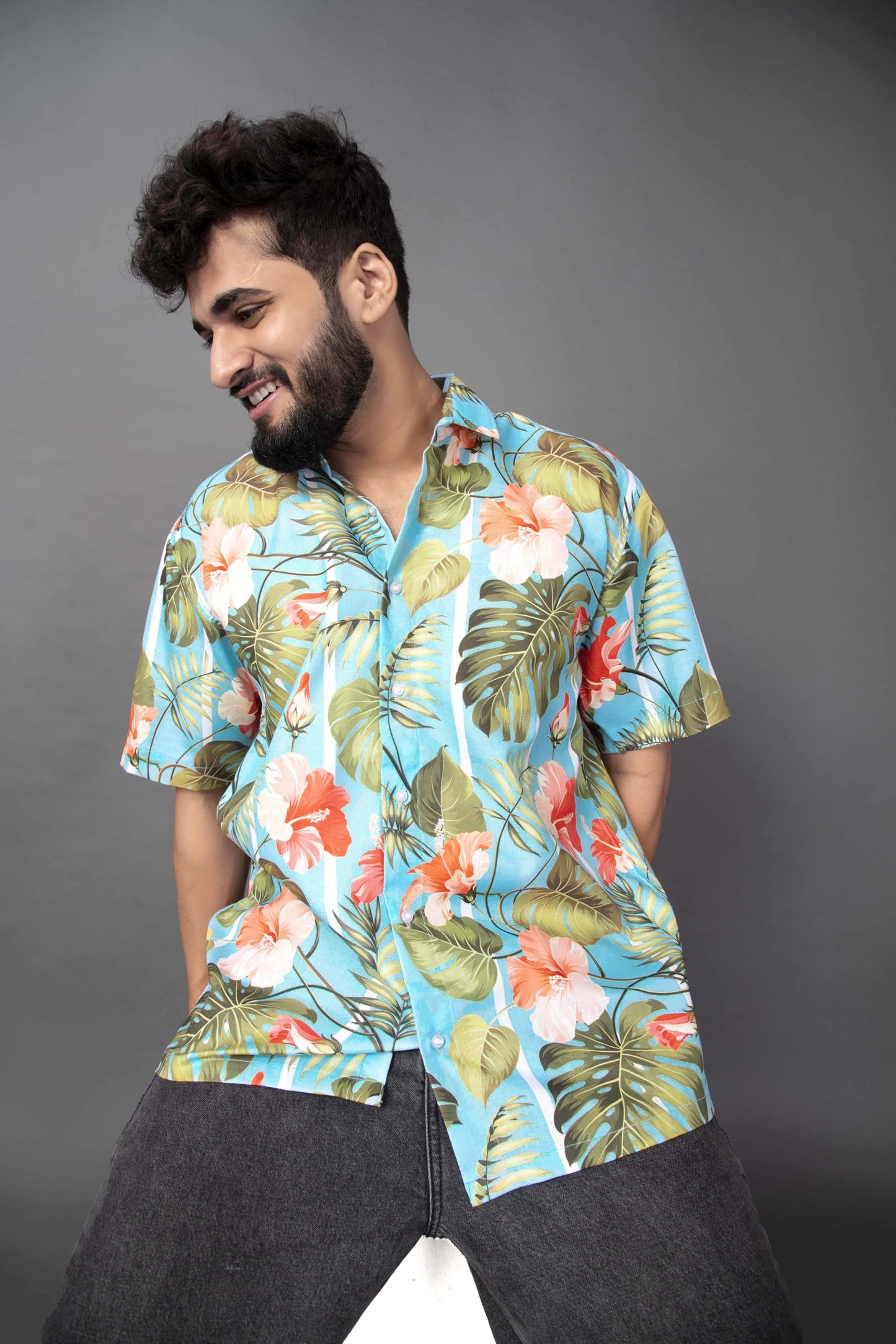 Brown Culture MenS Cotton Blend Abstract Print Shirt With Spread Collared Half Sleeves Standard Length And Button Down Closure