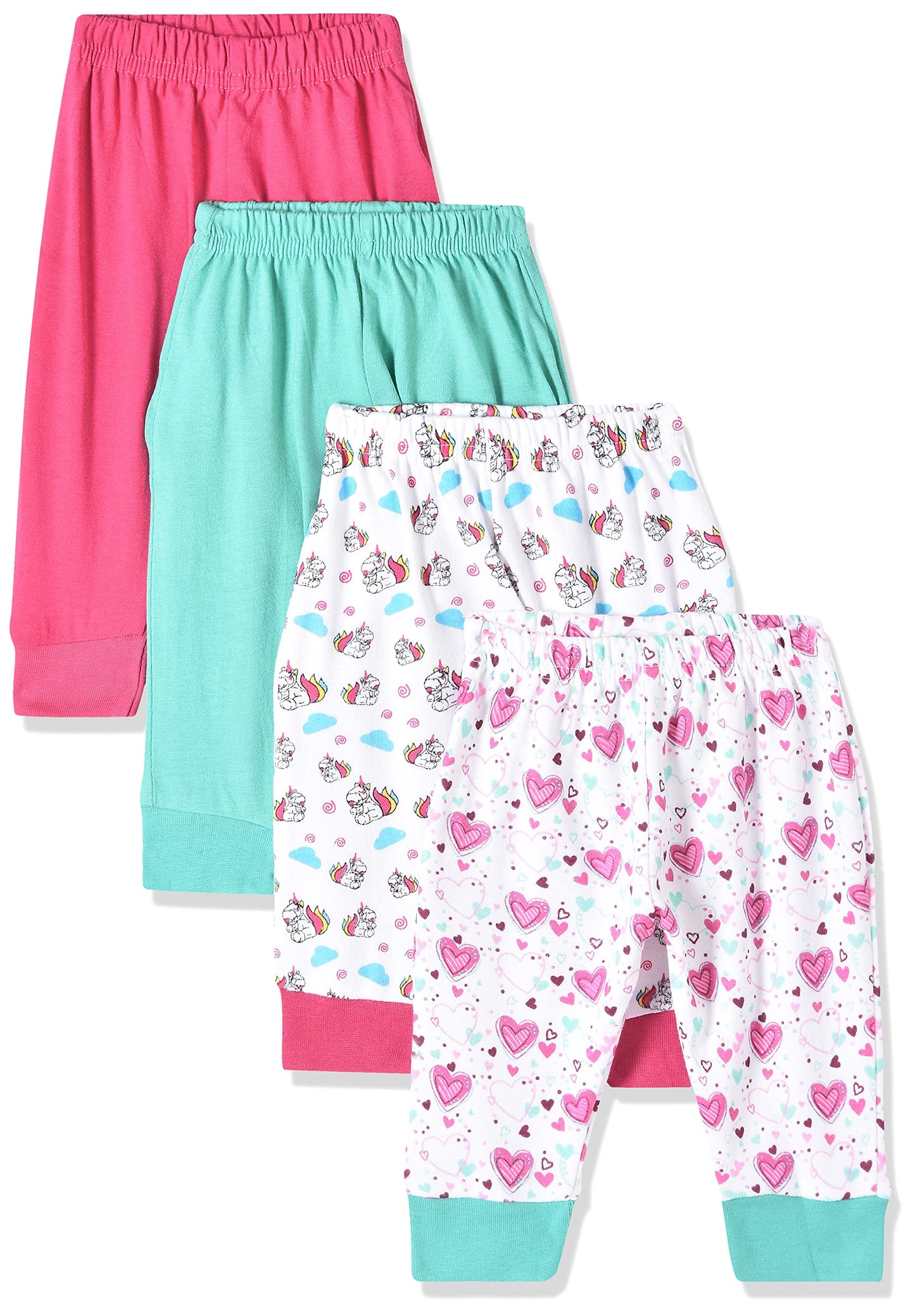Bumzee KidS Unisex Baby Joggers/Pajamas Pack Of 4 Regular Fit Bottom (Peb5068_Dark Pink & Green_3-6 Months)