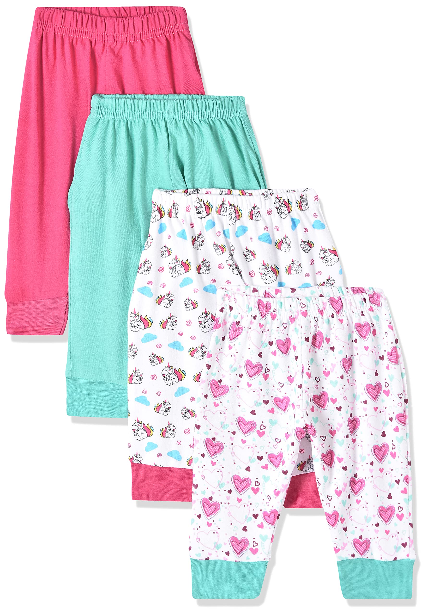 Bumzee KidS Unisex Baby Joggers/Pajamas Pack Of 4 Regular Fit Bottom (Peb5068_Dark Pink & Green_3-6 Months)