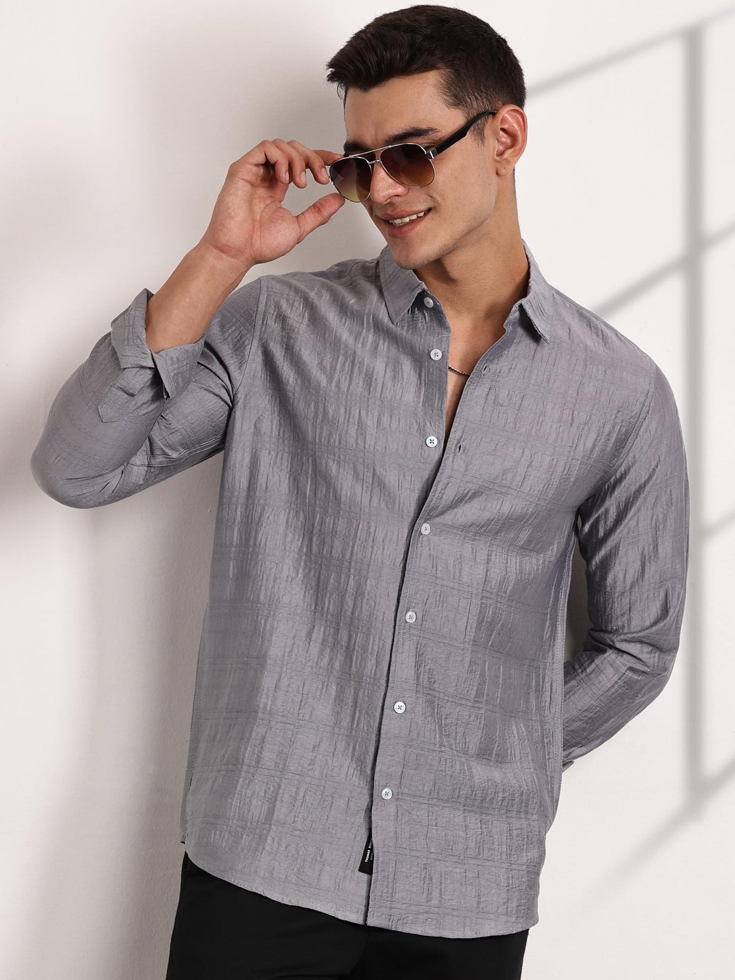 Thomas Scott Slim Fit | Long Sleeve | French Placket | 100% Cotton | Solid Colors | Shirts for Mens Grey