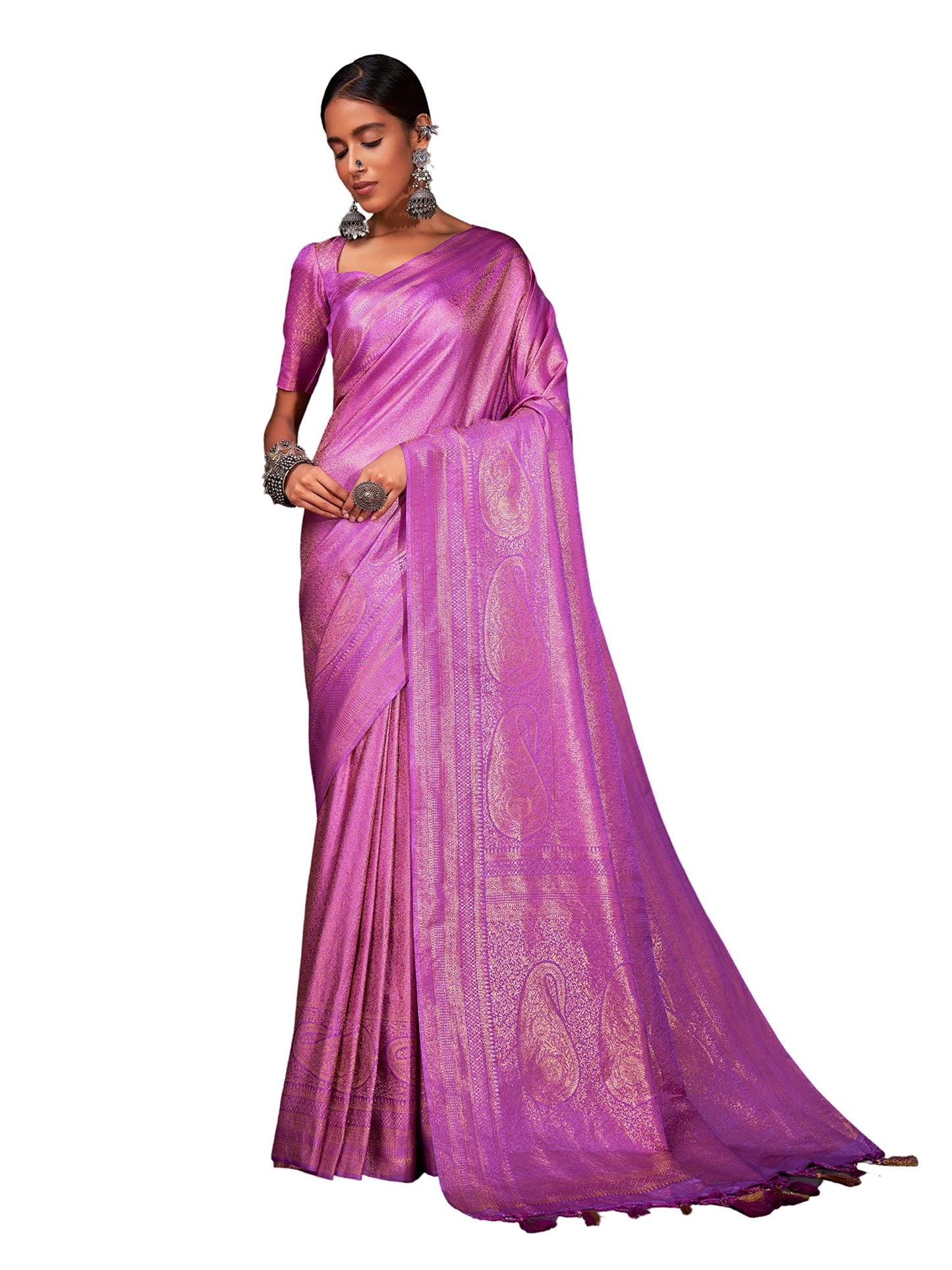 Vardha WomenS Kanchipuram Art Silk Saree With Unstitched Blouse Piece - Gold Zari Woven Work Sarees For Wedding (Aashni Silk_51