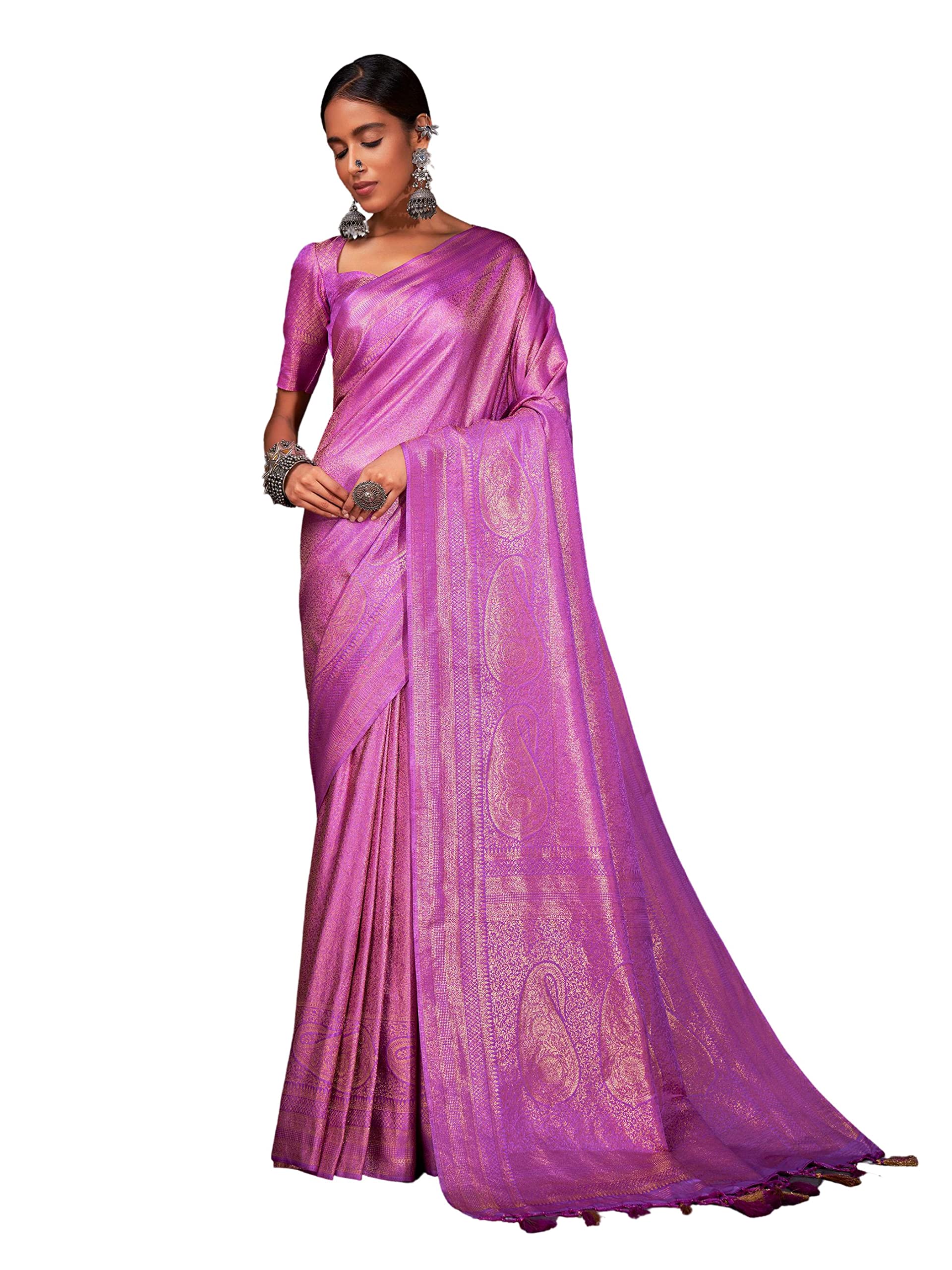 Vardha WomenS Kanchipuram Art Silk Saree With Unstitched Blouse Piece - Gold Zari Woven Work Sarees For Wedding (Aashni Silk_51