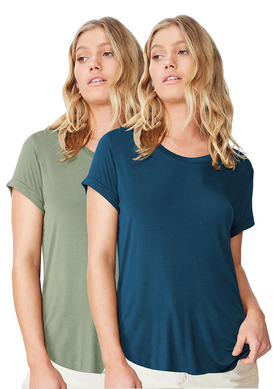 Fabricorn Stylish Combo of Plain Airforce Blue and Sage Green Color Up and Down Cotton Tshirt for Women (Sage Green and Airforce
