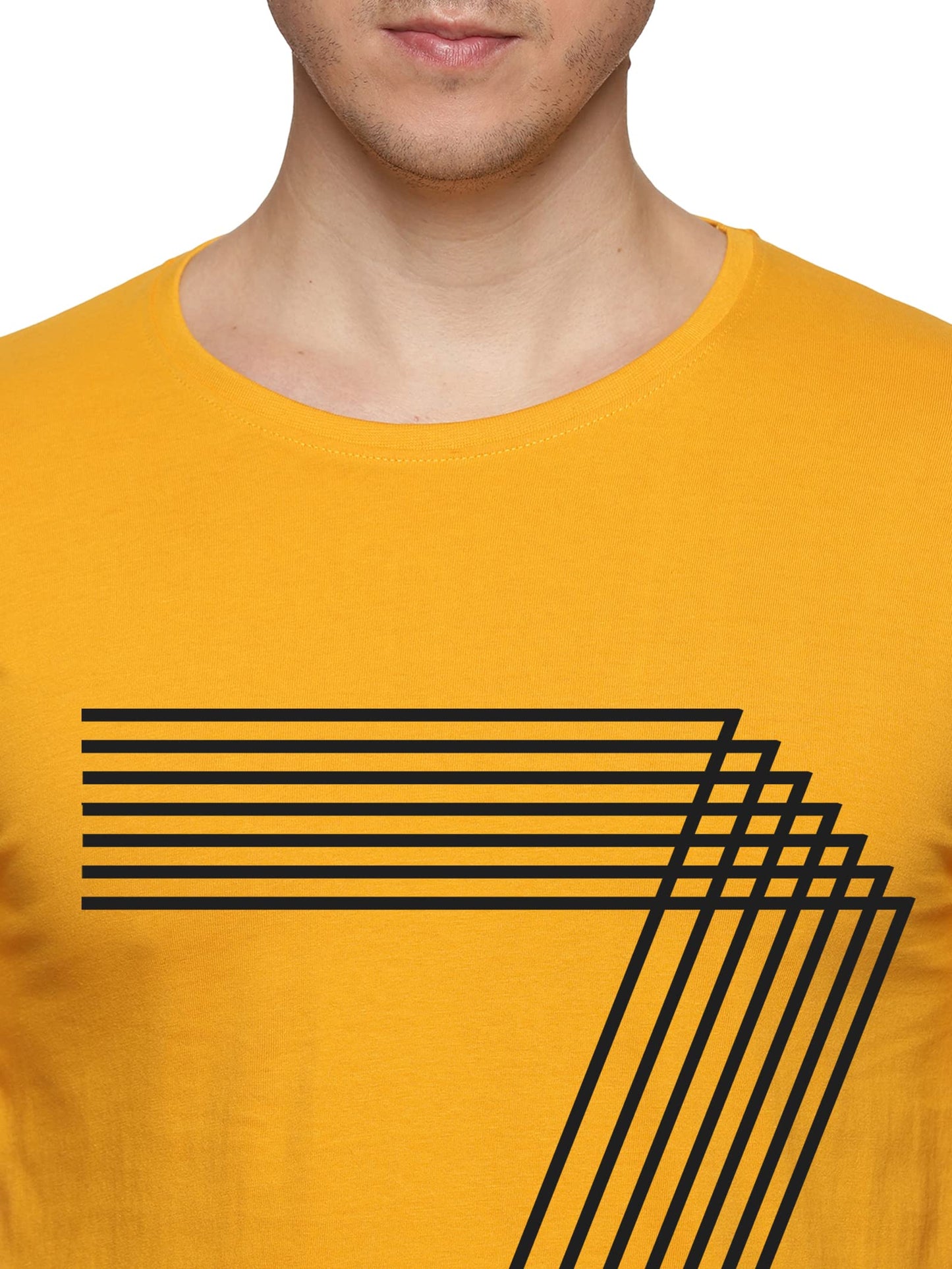 ADRO Men's 7 Number Design Printed T-Shirt (RN23-M-777-MU_Mustard)