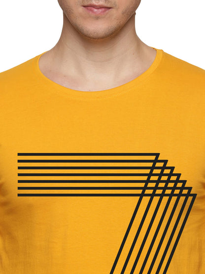 ADRO Men's 7 Number Design Printed T-Shirt (RN23-M-777-MU_Mustard)
