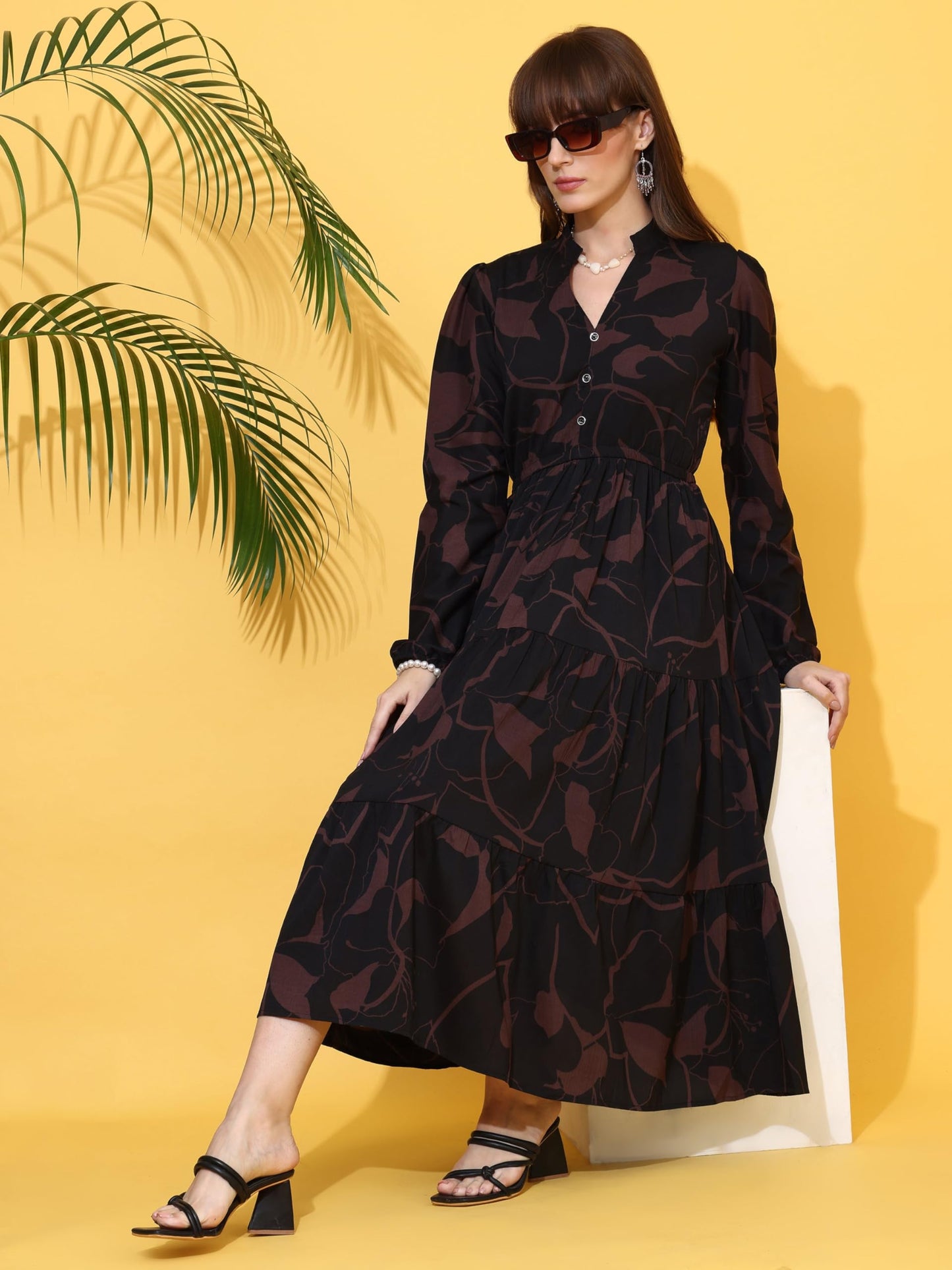 Sheetal Associates WomenS Casual Full Sleeve Crepe Fit & Flare Dress | Comfortable Relaxed Fit Summer Party Dress