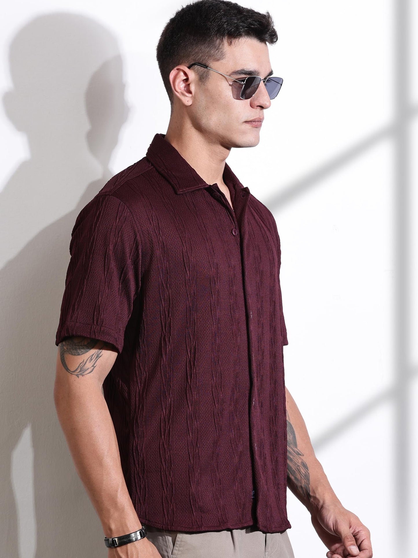 Thomas Scott Mens Solid Oversized Fit Shirt (TS1691_Maroon