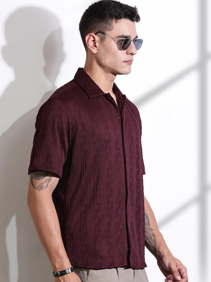 Thomas Scott Mens Solid Oversized Fit Shirt (TS1691_Maroon