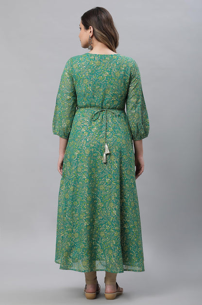 Aurelia WomenS Green Floral Foil Printed Flared Kurta