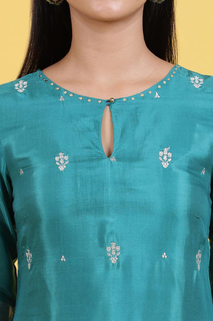 W For Woman Pink Glitter Printed Embroidered Straight Kurta
