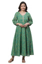 Aurelia WomenS Green Floral Foil Printed Flared Kurta