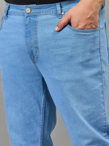 Style Quotient Men Plus Size Light Blue Tapered Fit Mid Rise Stretchable Jeans
